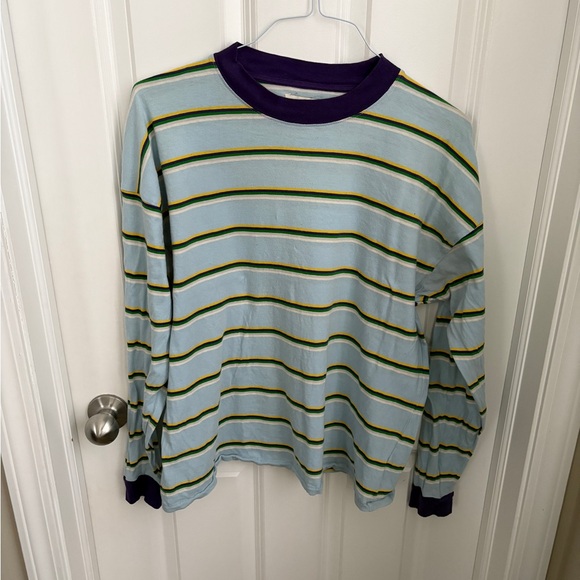 Urban Outfitters Tops - Urban Outfitters Striped Longsleeve Boxy 100% Cotton Blue Tee